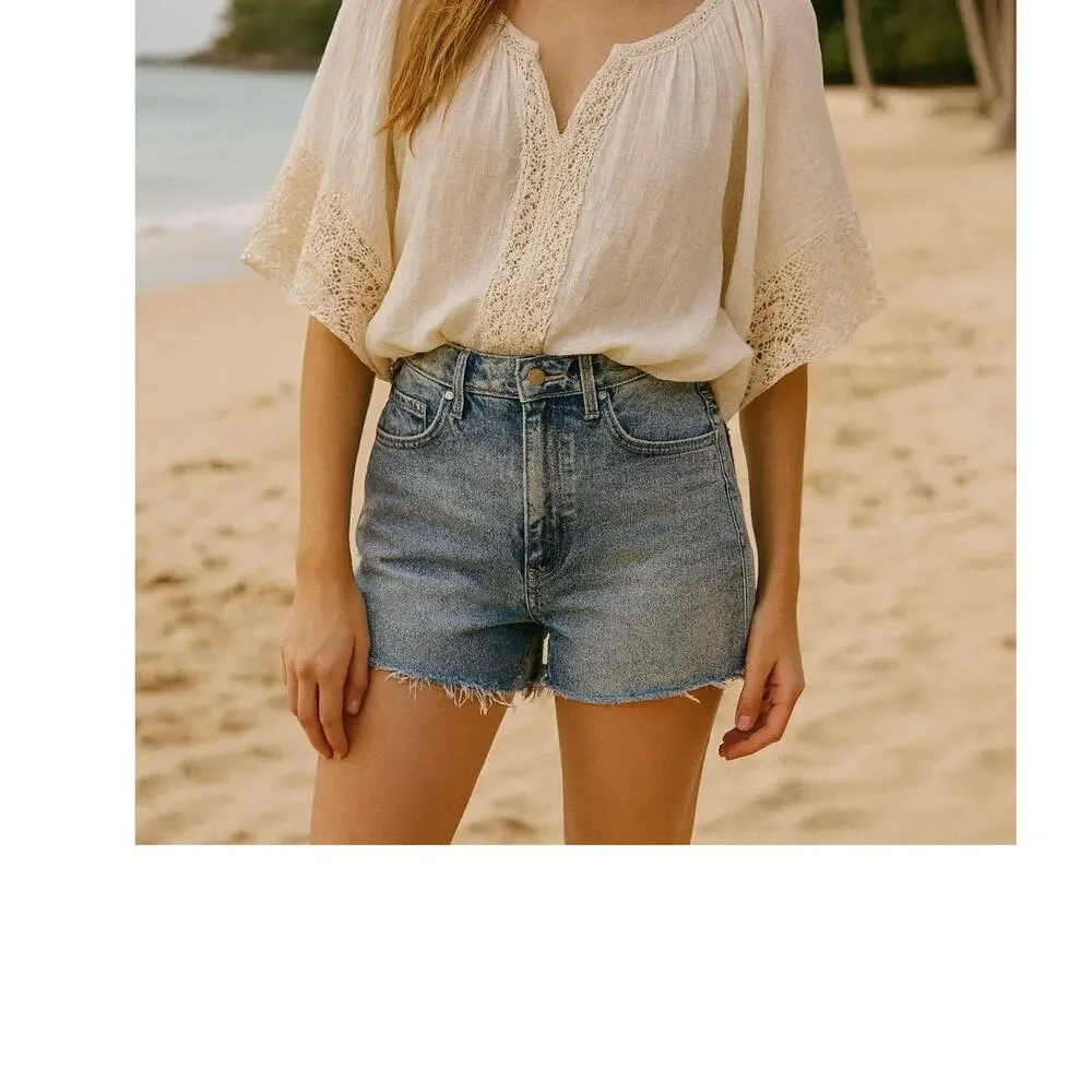 BDG Blue Distressed Denim High Rise Baggy Cut off Shorts 31